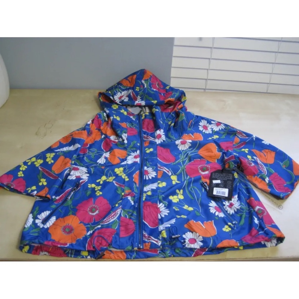 Anatomie printed angel ladies small vizcaya blue floral rain hoodie new